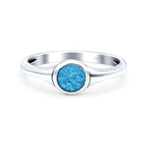 Petite Dainty Round Promise Ring Solid Oxidized Lab Created Blue Opal 925 Sterling Silver