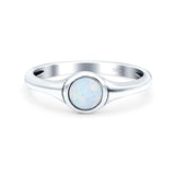 Petite Dainty Round Promise Ring Solid Oxidized Lab Created White Opal 925 Sterling Silver