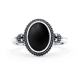 Petite Dainty Vintage Style Simulated Black Onyx Ring Solid Oval Oxidized 925 Sterling Silver