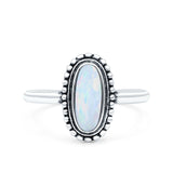 Vintage Style Oval Lab Opal Ring Solid Oxidized Lab Created White Opal 925 Sterling Silver