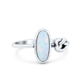 Vintage Style Oval Knot Ring Solid Oxidized Lab Created White Opal 925 Sterling Silver