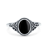 Vintage Style Oval Petite Dainty Ring Solid Oxidized Simulated Black Onyx 925 Sterling Silver