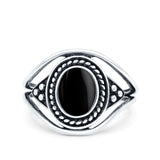 Vintage Style Promise Ring Band Oxidized Simulated Black Onyx 925 Sterling Silver