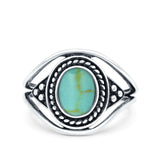 Vintage Style Promise Ring Band Oxidized Simulated Turquoise 925 Sterling Silver
