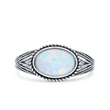 Vintage Style Petite Dainty Lab Opal Ring Solid Oval Oxidized Lab Created White Opal 925 Sterling Silver