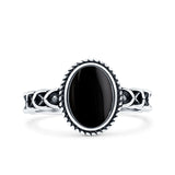 Weave Celtic Vintage Style Lab Opal Ring Solid Oval Oxidized Simulated Black Onyx 925 Sterling Silver