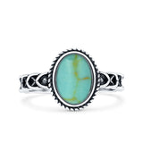 Weave Celtic Vintage Style Lab Opal Ring Solid Oval Oxidized Simulated Turquoise 925 Sterling Silver