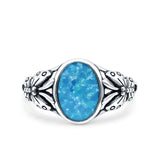 Petite Dainty Butterfly Lab Opal Ring Solid Oval Oxidized Lab Created Blue Opal 925 Sterling Silver