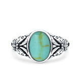 Petite Dainty Butterfly Lab Opal Ring Solid Oval Oxidized Simulated Turquoise 925 Sterling Silver