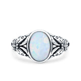 Petite Dainty Butterfly Lab Opal Ring Solid Oval Oxidized Lab Created White Opal 925 Sterling Silver