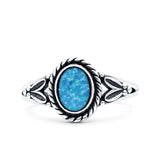 Filigree Petite Dainty Lab Opal Ring Solid Oval Oxidized Lab Created Blue Opal 925 Sterling Silver