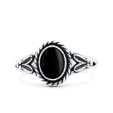 Filigree Petite Dainty Lab Opal Ring Solid Oval Oxidized Simulated Black Onyx 925 Sterling Silver