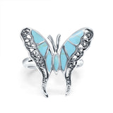 Butterfly Ring Oxidized Simulated Turquoise  925 Sterling Silver