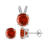 Jewelry Set Pendant Earring Round Simulated Garnet Cubic Zirconia 925 Sterling Silver