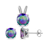 Jewelry Set Pendant Earring Round Simulated Rainbow Cubic Zirconia 925 Sterling Silver
