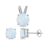 Jewelry Set Pendant Earring Round Lab Created White Opal 925 Sterling Silver