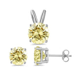Jewelry Set Pendant Earring Round Simulated Yellow Cubic Zirconia 925 Sterling Silver