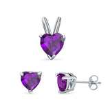 Heart Shape Jewelry Set Pendant Earring Simulated Amethyst Cubic Zirconia 925 Sterling Silver