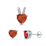 Heart Shape Jewelry Set Pendant Earring Simulated Garnet Cubic Zirconia 925 Sterling Silver