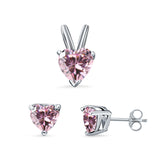 Heart Shape Jewelry Set Pendant Earring Simulated Pink Cubic Zirconia 925 Sterling Silver