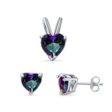 Heart Shape Jewelry Set Pendant Earring Simulated Rainbow Cubic Zirconia 925 Sterling Silver