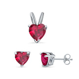 Heart Shape Jewelry Set Pendant Earring Simulated Ruby Cubic Zirconia 925 Sterling Silver