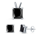 Princess Cut Jewelry Set Pendant Earring Simulated Black Cubic Zirconia 925 Sterling Silver