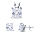 Princess Cut Jewelry Set Pendant Earring Simulated Cubic Zirconia 925 Sterling Silver