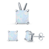 Princess Cut Jewelry Set Pendant Earring Lab Created White Opal 925 Sterling Silver