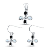 Clover Jewelry Set Pendant Drop Dangle Earring Created Opal Simulated Black Onyx 925 Sterling Silver