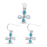 Clover Jewelry Set Pendant Drop Dangle Earring Created Opal Simulated Turquoise 925 Sterling Silver