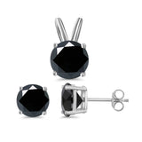 Jewelry Set Pendant Earring Round Simulated Black CZ 925 Sterling Silver
