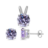 Jewelry Set Pendant Earring Round Simulated Lavender Cubic Zirconia 925 Sterling Silver