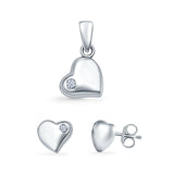 Heart Jewelry Set Pendant Earring Round Simulated Cubic Zirconia 925 Sterling Silver