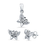 Butterfly Jewelry Set Pendant Earring Simulated Cubic Zirconia 925 Sterling Silver