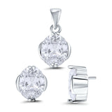 Jewelry Set Pendant Earring Oval Simulated Cubic Zirconia 925 Sterling Silver
