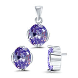 Jewelry Set Pendant Earring Oval Simulated Lavender Cubic Zirconia 925 Sterling Silver