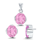 Jewelry Set Pendant Earring Oval Simulated Pink Cubic Zirconia 925 Sterling Silver