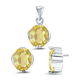 Jewelry Set Pendant Earring Oval Simulated Yellow Cubic Zirconia 925 Sterling Silver