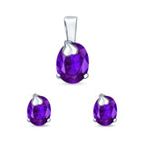 Jewelry Set Pendant Earring Oval Simulated Amethyst Cubic Zirconia 925 Sterling Silver