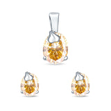 Jewelry Set Pendant Earring Oval Simulated Champagne Cubic Zirconia 925 Sterling Silver