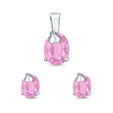 Jewelry Set Pendant Earring Oval Simulated Pink Cubic Zirconia 925 Sterling Silver