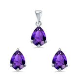 Art Deco Jewelry Set Pendant Earring Pear Simulated Amethyst Cubic Zirconia 925 Sterling Silver