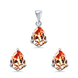 Art Deco Jewelry Set Pendant Earring Pear Simulated Champagne Cubic Zirconia 925 Sterling Silver