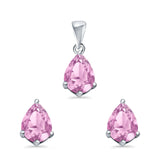 Art Deco Jewelry Set Pendant Earring Pear Simulated Pink Cubic Zirconia 925 Sterling Silver