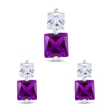 Pendant Earring Jewelry Set Princess Simulated Amethyst CZ 925 Sterling Silver