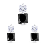 Pendant Earring Jewelry Set Princess Simulated Black CZ 925 Sterling Silver