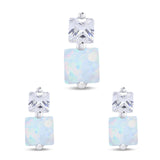 Pendant Earring Jewelry Set Princess Lab Created White Opal 925 Sterling Silver