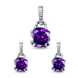 Jewelry Set Pendant Earring Round Simulated Amethyst Cubic Zirconia 925 Sterling Silver