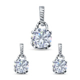 Jewelry Set Pendant Earring Round Simulated Cubic Zirconia 925 Sterling Silver